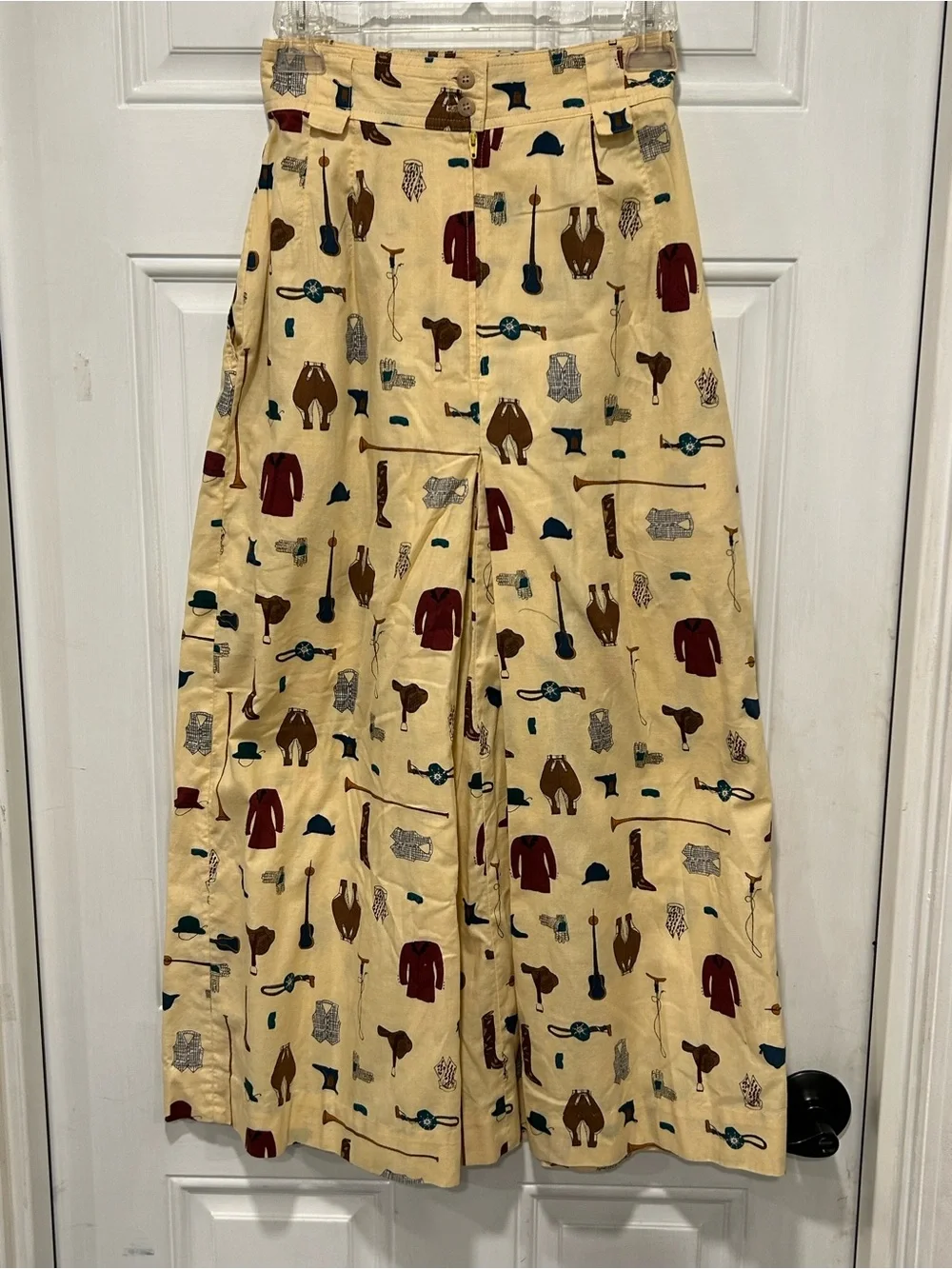 Vintage 80’s Midi Skirt 100% Cotton Rodeo Equestrian Pleated Butter Yellow Sz 4